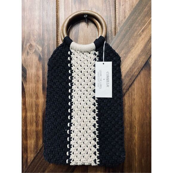 Curateur x Laude the Label Boho Macrame Wood Bag Purse - Picture 1 of 5